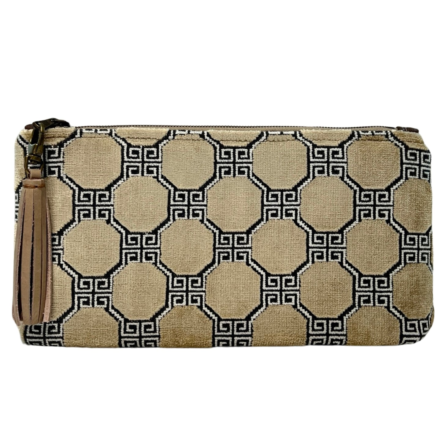 Taupe Geometric Velvet Clutch