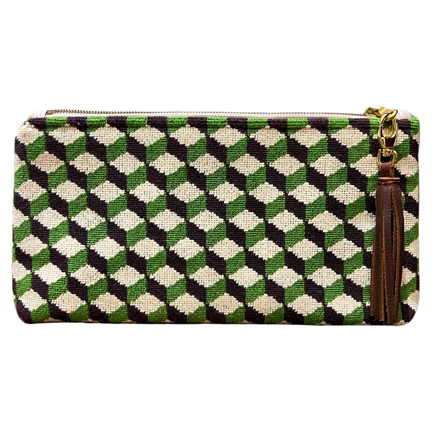 Green Cube Needlepoint Purse XL Clutch