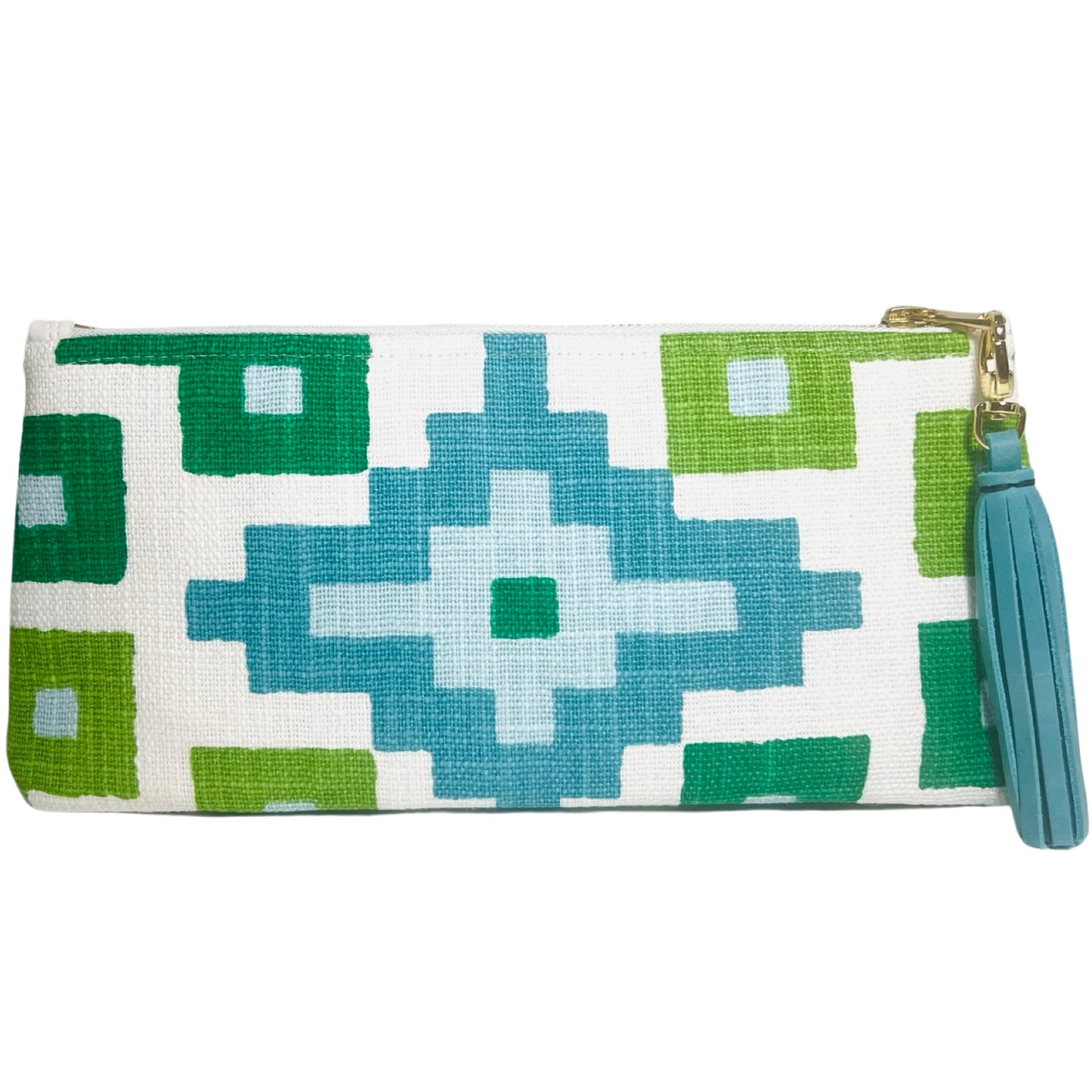 Teal and Green Geometric Clutch