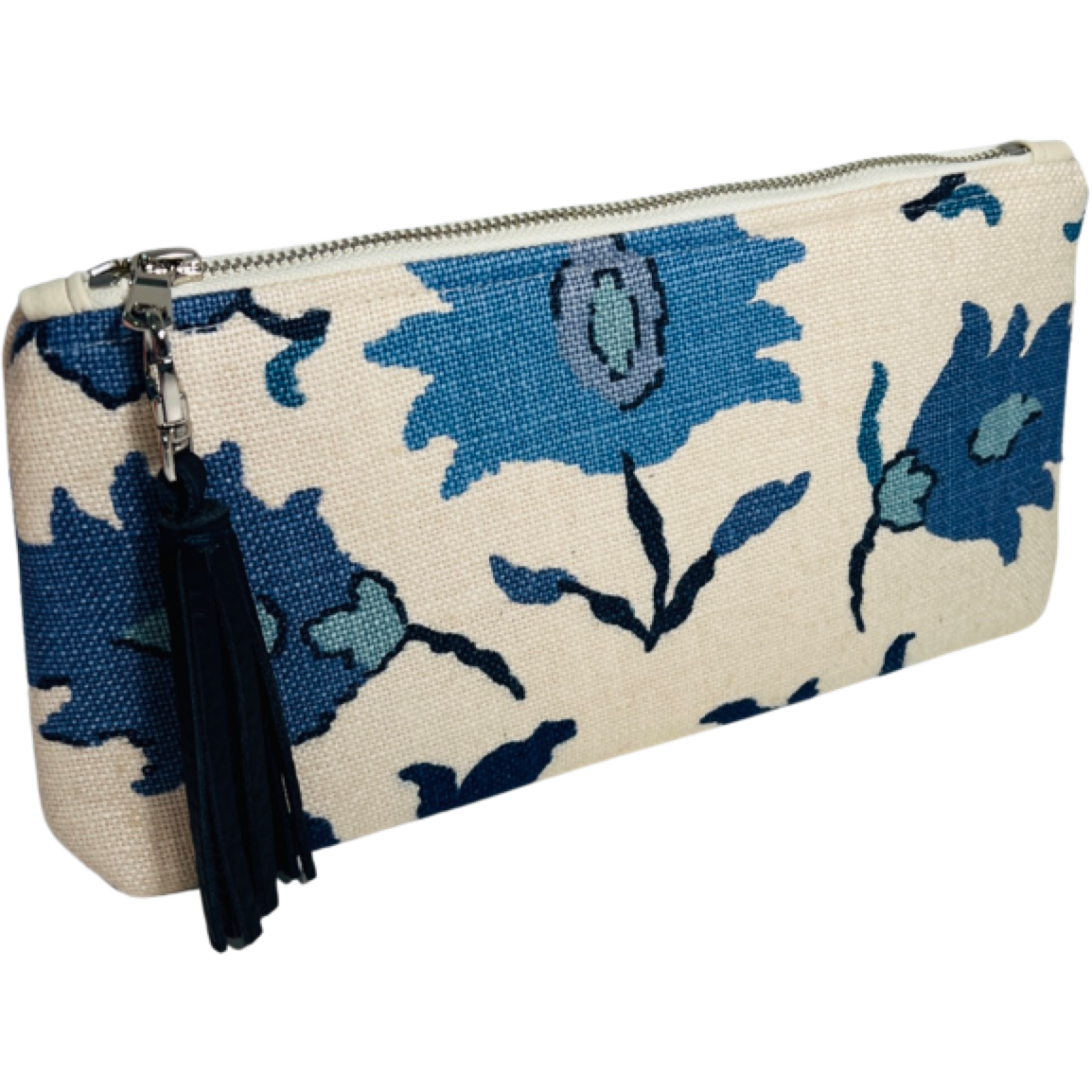 Blue and Natural Floral XL Clutch