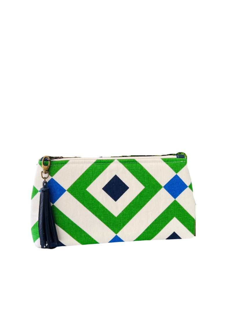 Blue and Green Geometric XL Clutch