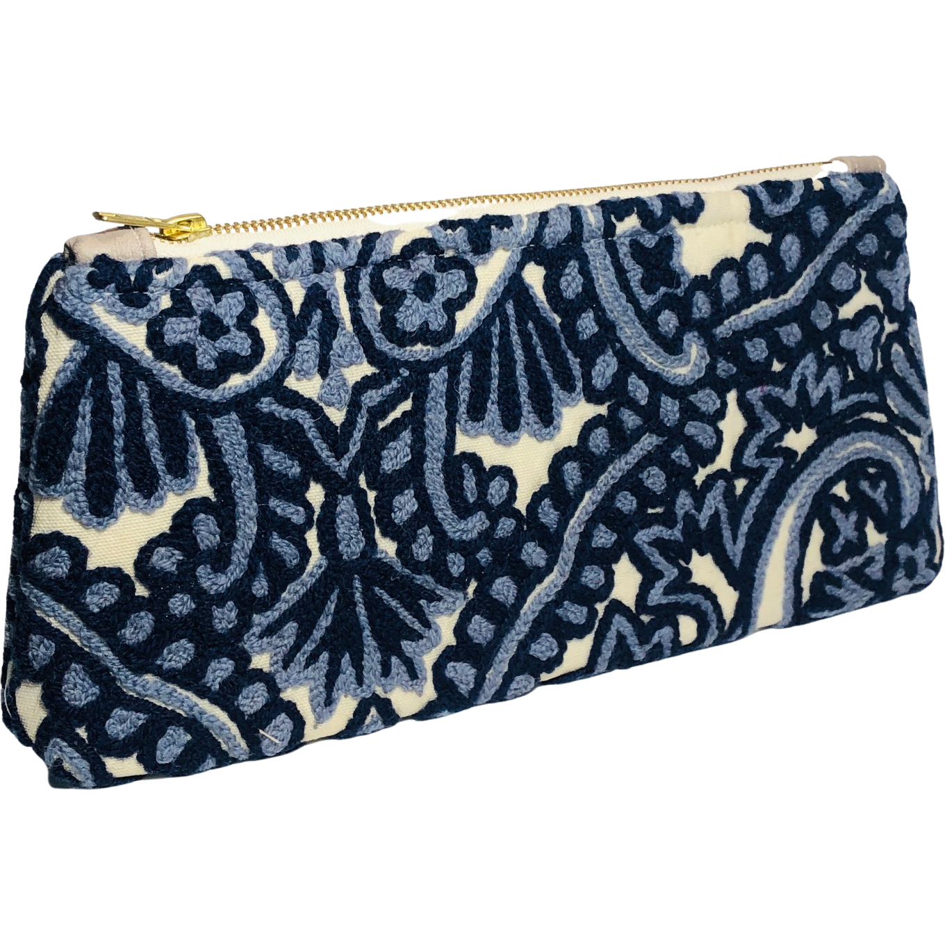 Navy Embroidered Clutch