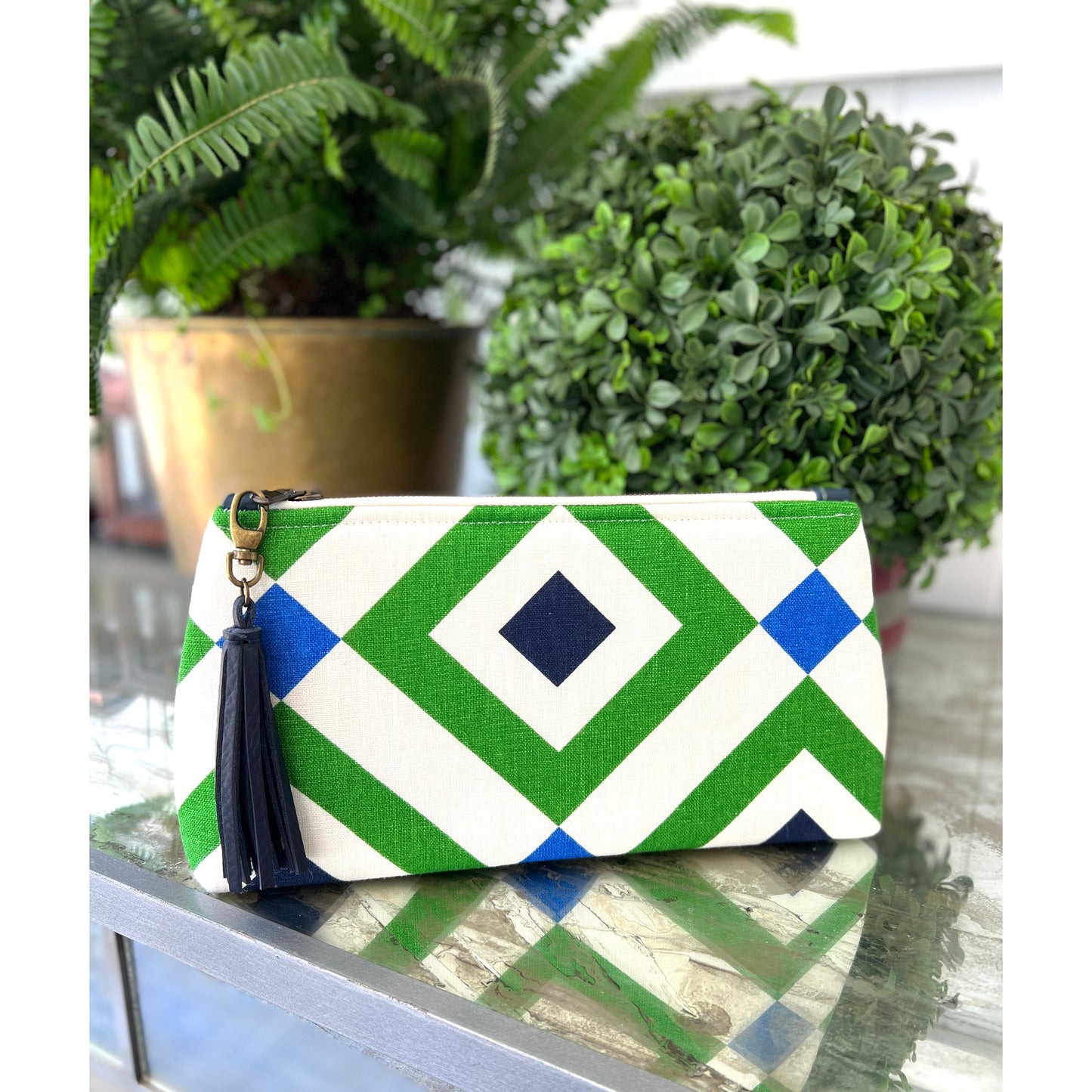 Blue and Green Geometric XL Clutch