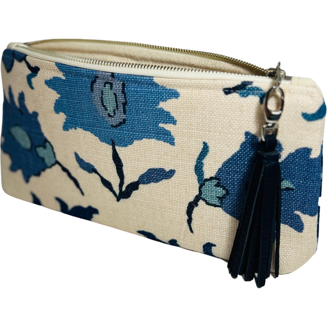 Blue and Natural Floral XL Clutch