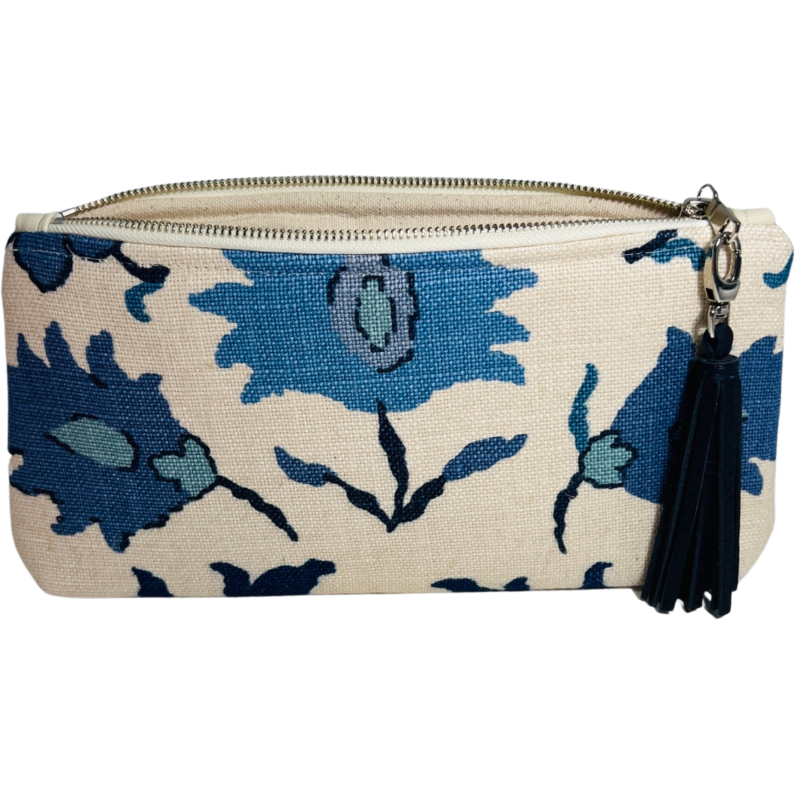 Blue and Natural Floral XL Clutch