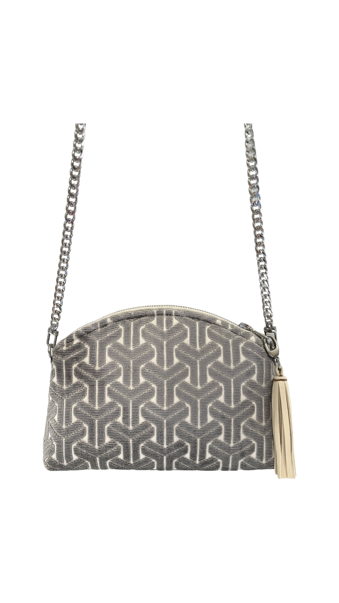 Silver Geometric Cut Velvet Purse